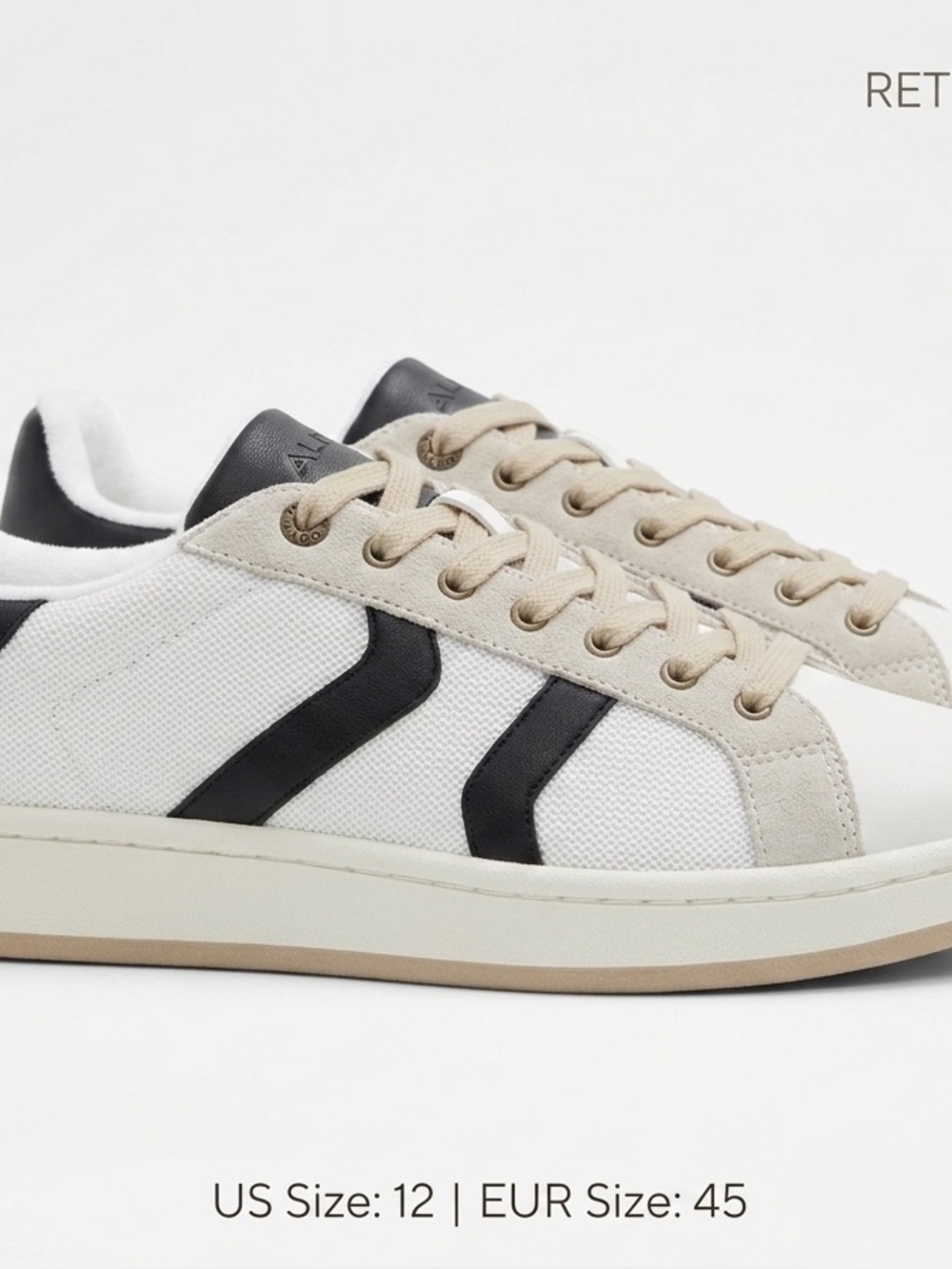 NEW ALDO Retrokicks‑100 Men’s Sneakers Size 12 White Beige Black Leather Suede